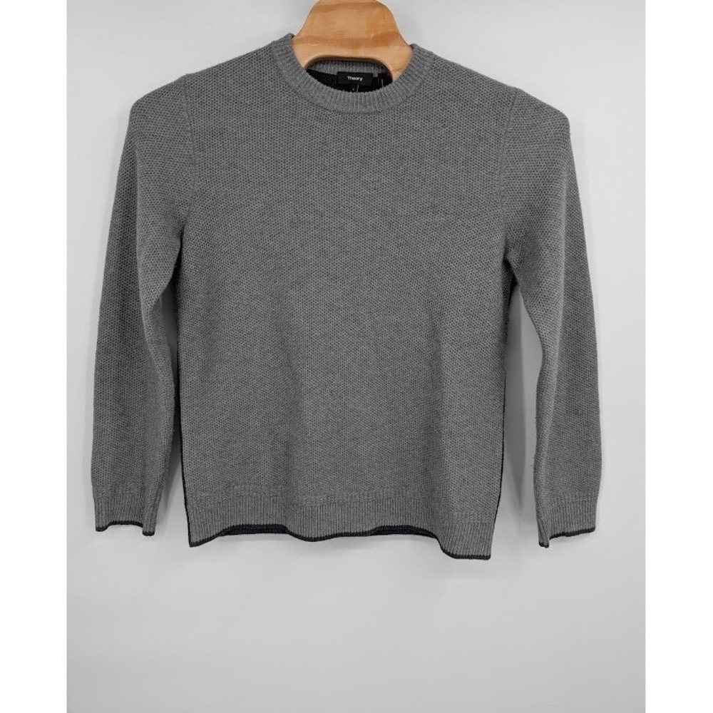 Theory Men's Textured‎ Waffle Knit Wool Crewneck Sweater Grey sz Large